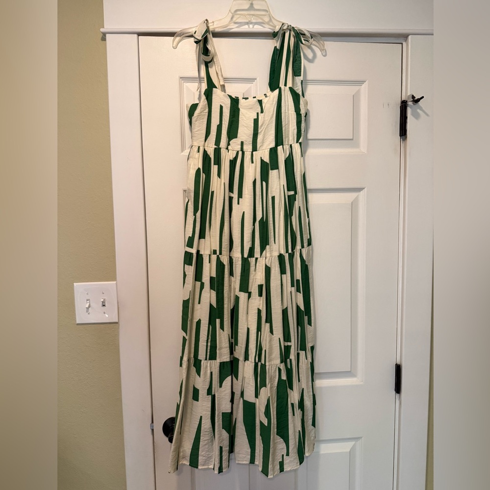 Green and White Midi Dress